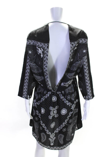 Sandro Paris Womens Paisley Print V-Neck Long Sleeve Pullover Dress Black Size 1