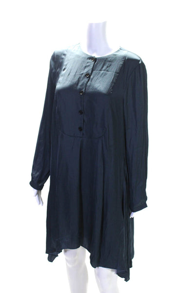 Zadig & Voltaire Womens Round Neck Long Sleeve Button Up Dress Blue Size L