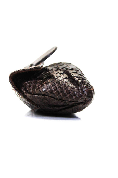 R&Y Augousti Womens Python Skin Sting Ray Closure Clutch Handbag Dark Brown
