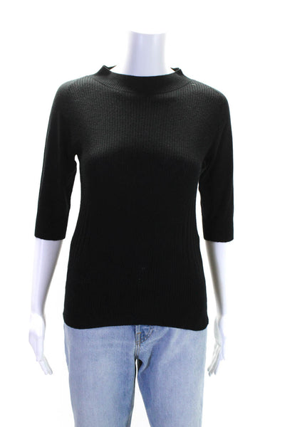 Maison De Papillon Womens Silk Short Sleeves Turtleneck Sweater Black Size Mediu