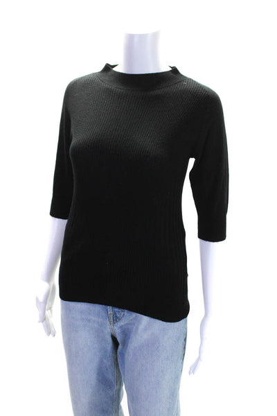 Maison De Papillon Womens Silk Short Sleeves Turtleneck Sweater Black Size Mediu