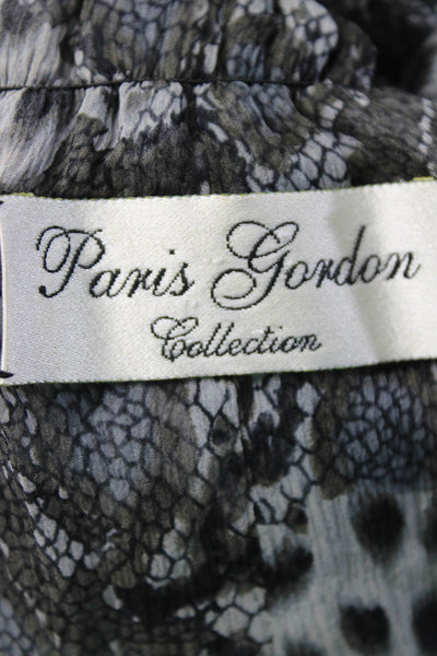 Paris Gordon Womens Animal Print Long Sleeves Blouse Gray Black Size Medium