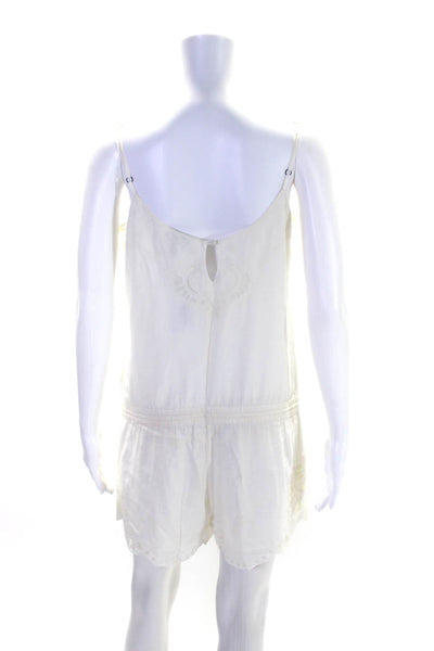 Joie Womens Cotton Embroidered Drawstring Scoop Neck Romper White Size S