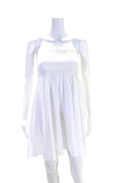 J Crew Womens Cotton Strapless Smocked A Line Dress White Size S