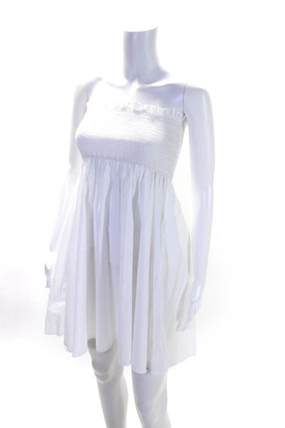 J Crew Womens Cotton Strapless Smocked A Line Dress White Size S