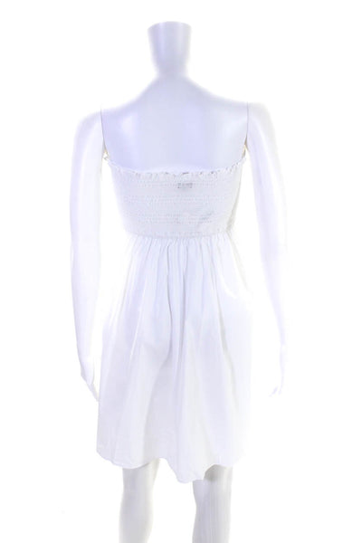 J Crew Womens Cotton Strapless Smocked A Line Dress White Size S