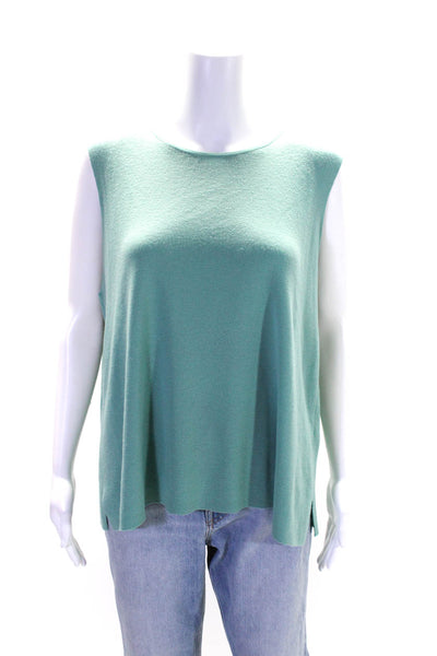Eileen Fisher Womens Knit Crew Neck Shell Tank Top Turquoise Wool Size XL
