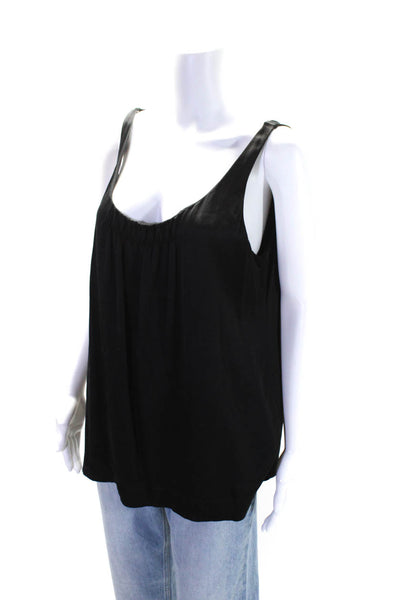 Eileen Fisher Womens Gathered Scoop Neck Satin Tank Top Blouse Black Size Large