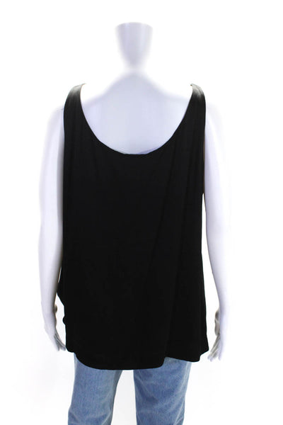 Eileen Fisher Womens Gathered Scoop Neck Satin Tank Top Blouse Black Size Large