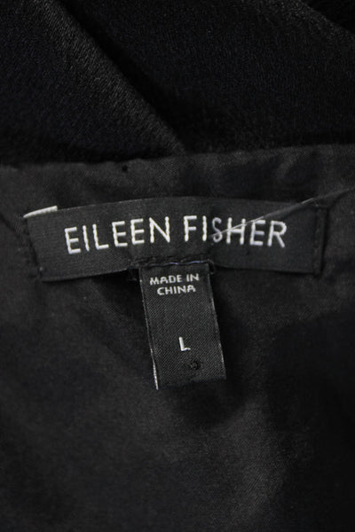 Eileen Fisher Womens Gathered Scoop Neck Satin Tank Top Blouse Black Size Large