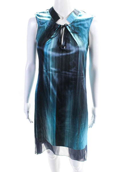 Elie Tahari Women's V-Neck Sleeveless A-Line Mini Dress Blue Size 4