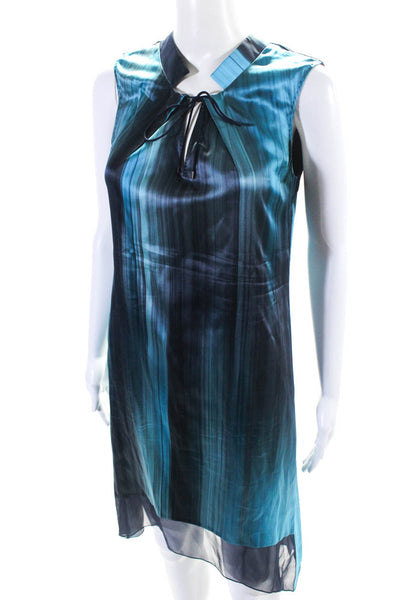 Elie Tahari Women's V-Neck Sleeveless A-Line Mini Dress Blue Size 4