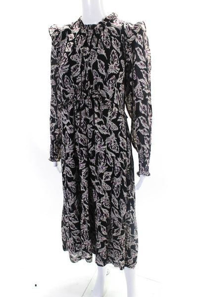 Ba&Sh Women's Ruffle Neck Long Sleeves Tiered Floral Maxi Dress Size M