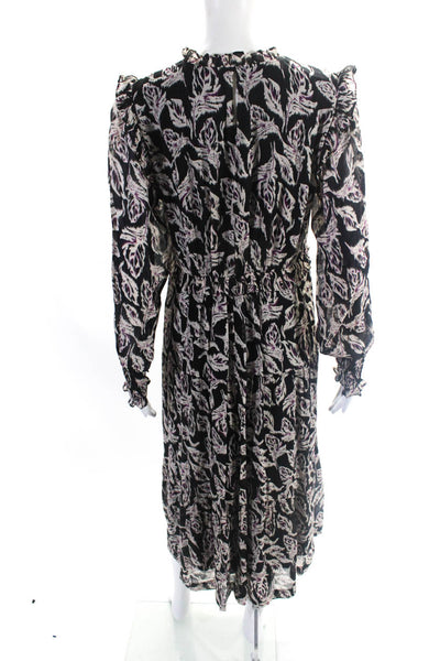 Ba&Sh Women's Ruffle Neck Long Sleeves Tiered Floral Maxi Dress Size M