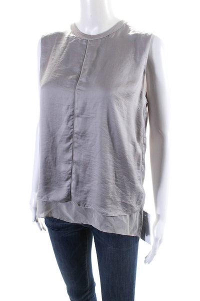 Vince Womens Silk Crew Neck Sleeveless Layered Tank Top Steel Grey Size Medium