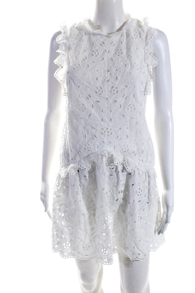 Rebecca Taylor Womens Back Zip Sleeveless Ruffled Eyelet Dress White Size 0