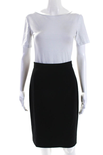 Theory Womens Back Zip Knee Length Pencil Skirt Black Wool Size 2