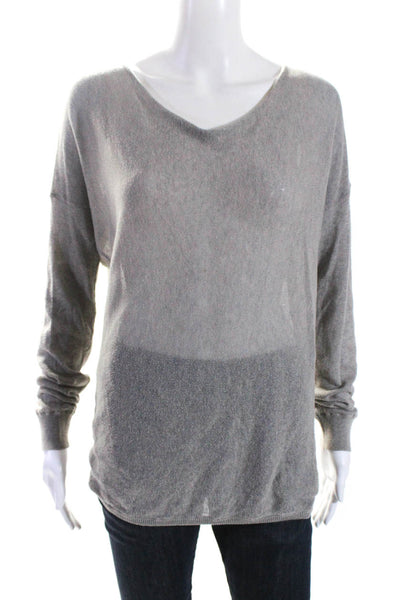 Vince Womens Long Sleeve Oversized Scoop Neck Cashmere Knit Shirt Gray Size XS