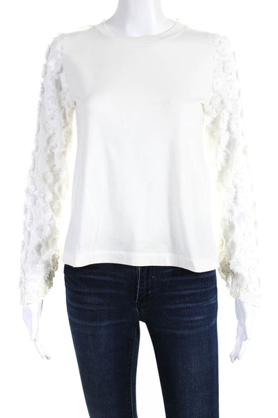 See by Chloe Women's Crewneck Long Sleeves Embellish Cotton Blouse Cream Size XS