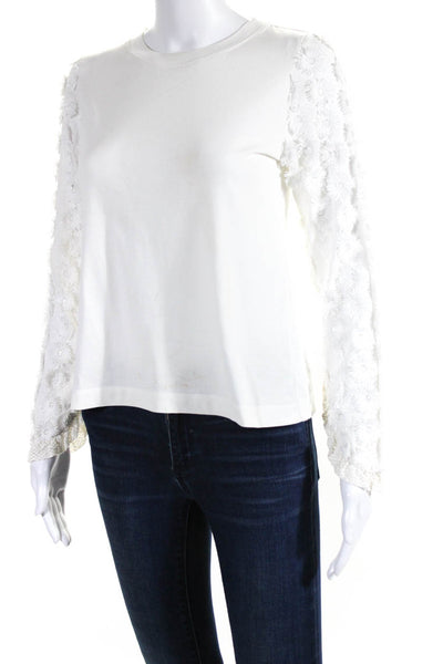 See by Chloe Women's Crewneck Long Sleeves Embellish Cotton Blouse Cream Size XS