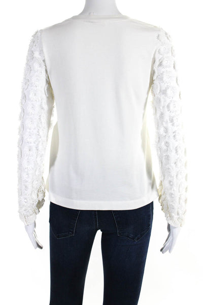 See by Chloe Women's Crewneck Long Sleeves Embellish Cotton Blouse Cream Size XS