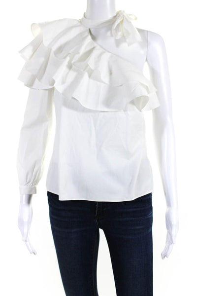 Veronica Beard Women's One Shoulder Ruffle Long Sleeves Blouse White Size 2