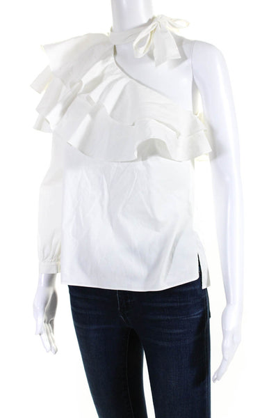 Veronica Beard Women's One Shoulder Ruffle Long Sleeves Blouse White Size 2