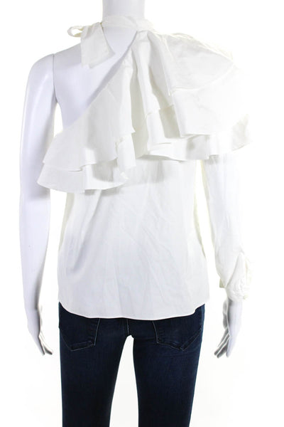 Veronica Beard Women's One Shoulder Ruffle Long Sleeves Blouse White Size 2