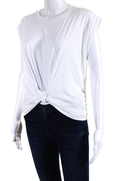 Frame Womens Short Sleeve Round Neck Knotted Tee Shirt White Cotton Size XS
