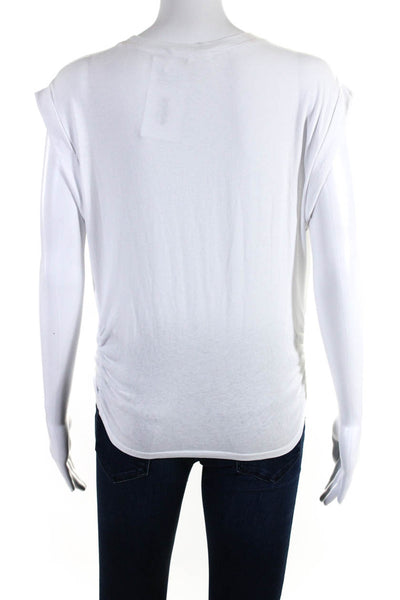 Frame Womens Short Sleeve Round Neck Knotted Tee Shirt White Cotton Size XS