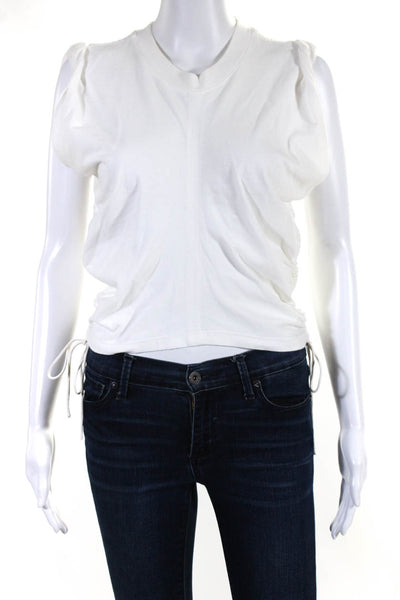 T Alexander Wang Womens Cap Sleeve Crew Neck Ruched Tee Shirt White Cotton Small