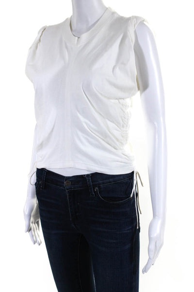 T Alexander Wang Womens Cap Sleeve Crew Neck Ruched Tee Shirt White Cotton Small