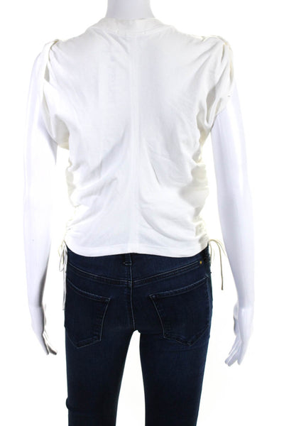 T Alexander Wang Womens Cap Sleeve Crew Neck Ruched Tee Shirt White Cotton Small