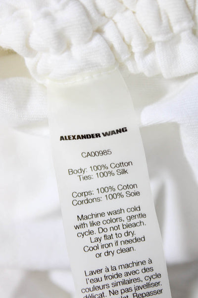 T Alexander Wang Womens Cap Sleeve Crew Neck Ruched Tee Shirt White Cotton Small