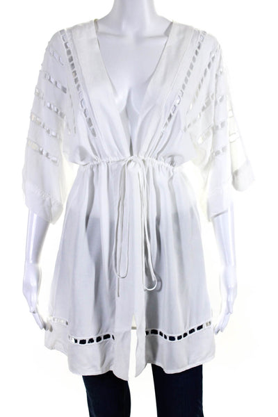 Vix Paula Hermanny Womens Half Sleeve Front Slit V Neck Tunic Top White Small