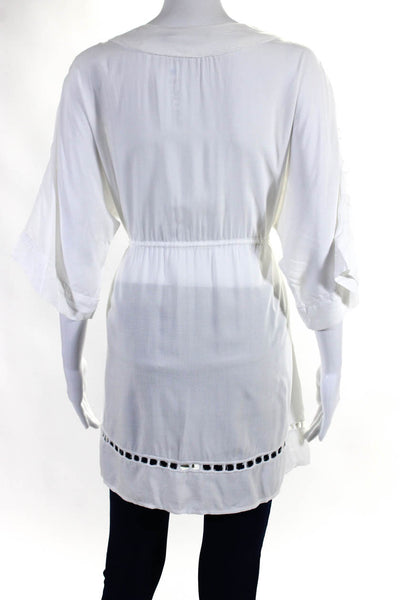 Vix Paula Hermanny Womens Half Sleeve Front Slit V Neck Tunic Top White Small