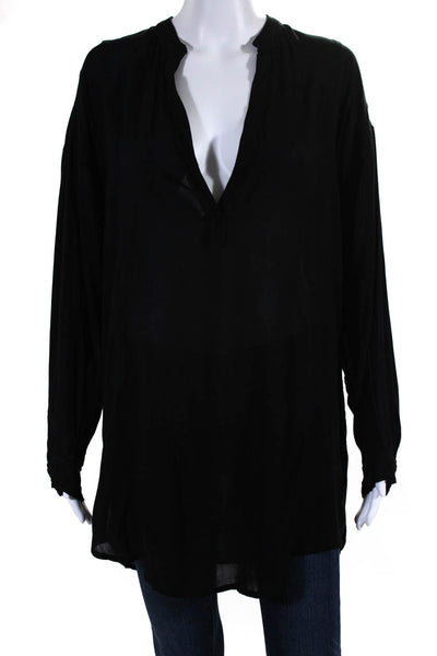 Mikoh Womens Long Sleeve V Neck High Low Lightweight Shirt Black Size 1