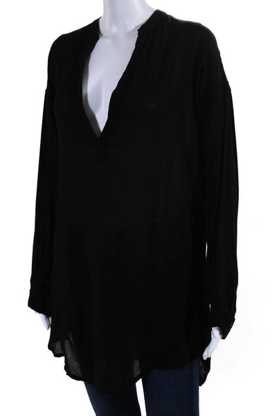 Mikoh Womens Long Sleeve V Neck High Low Lightweight Shirt Black Size 1