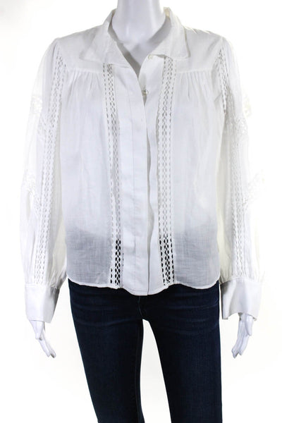 Frame Womens Button Front Long Sleeve Open Knit Trim Shirt White Size Small
