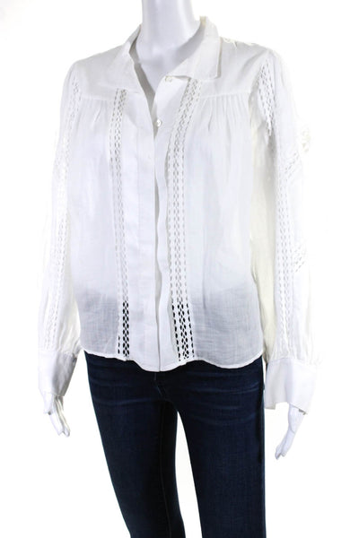 Frame Womens Button Front Long Sleeve Open Knit Trim Shirt White Size Small