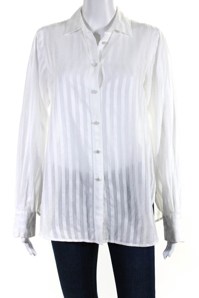 Intermix Womens Button Up Long Sleeve Collared Striped Shirt White Cotton Size 0