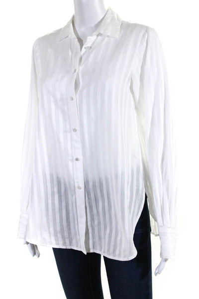 Intermix Womens Button Up Long Sleeve Collared Striped Shirt White Cotton Size 0