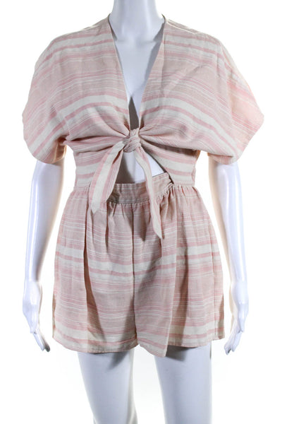 Mara Hoffman Swim Womens Cut Out Tie Front Striped Dress White Pink Size Small