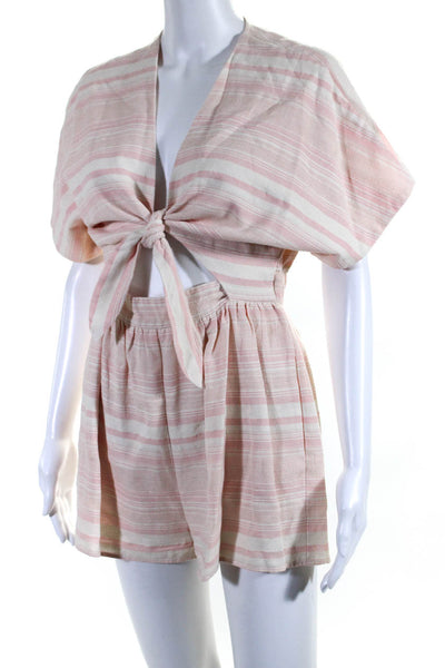 Mara Hoffman Swim Womens Cut Out Tie Front Striped Dress White Pink Size Small