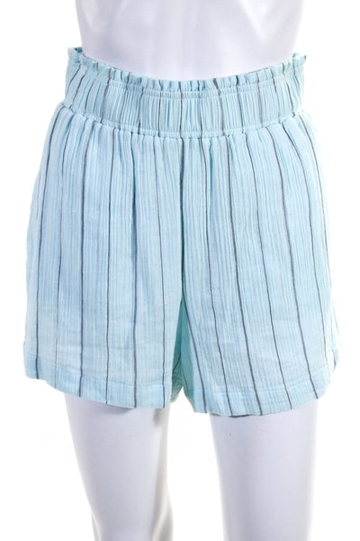 Monrow Womens Button Front Striped Cropped Shirt Shorts Set Blue Size Small