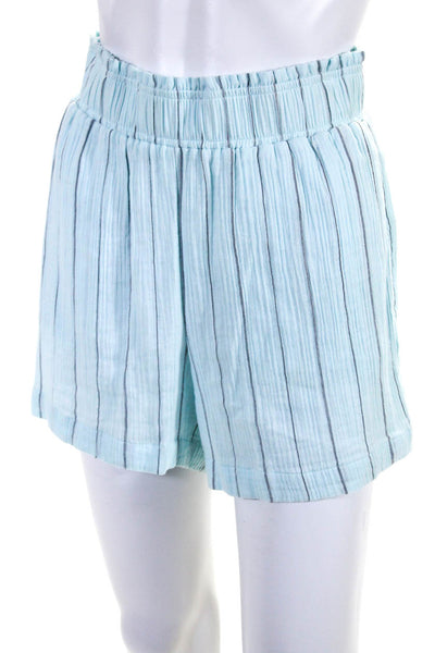 Monrow Womens Button Front Striped Cropped Shirt Shorts Set Blue Size Small