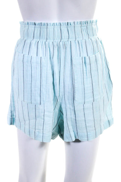 Monrow Womens Button Front Striped Cropped Shirt Shorts Set Blue Size Small