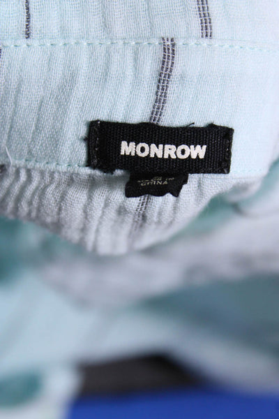 Monrow Womens Button Front Striped Cropped Shirt Shorts Set Blue Size Small