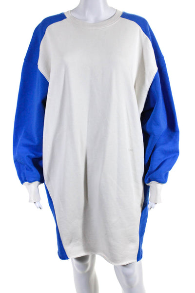 Frame Womens Long Sleeve Scoop Neck Sweatshirt Dress Blue White Size Extra Small