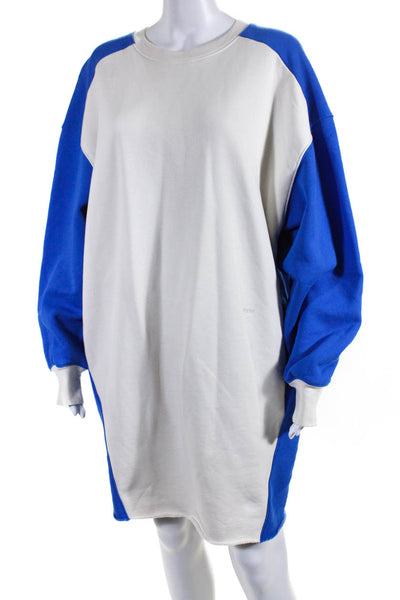 Frame Womens Long Sleeve Scoop Neck Sweatshirt Dress Blue White Size Extra Small